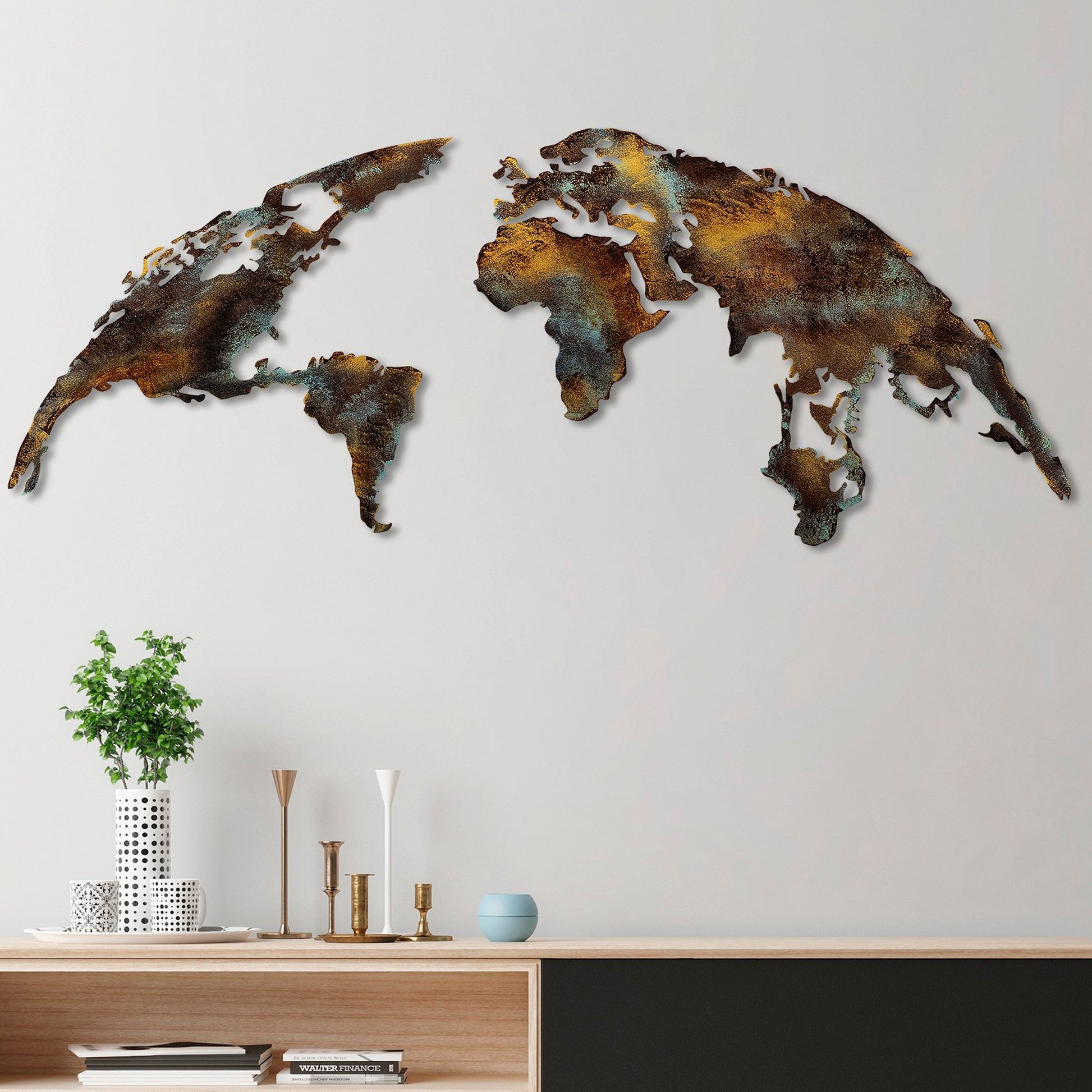 Metalna zidna dekoracija, World Map Medium - 3 | AG-vitahome.hr