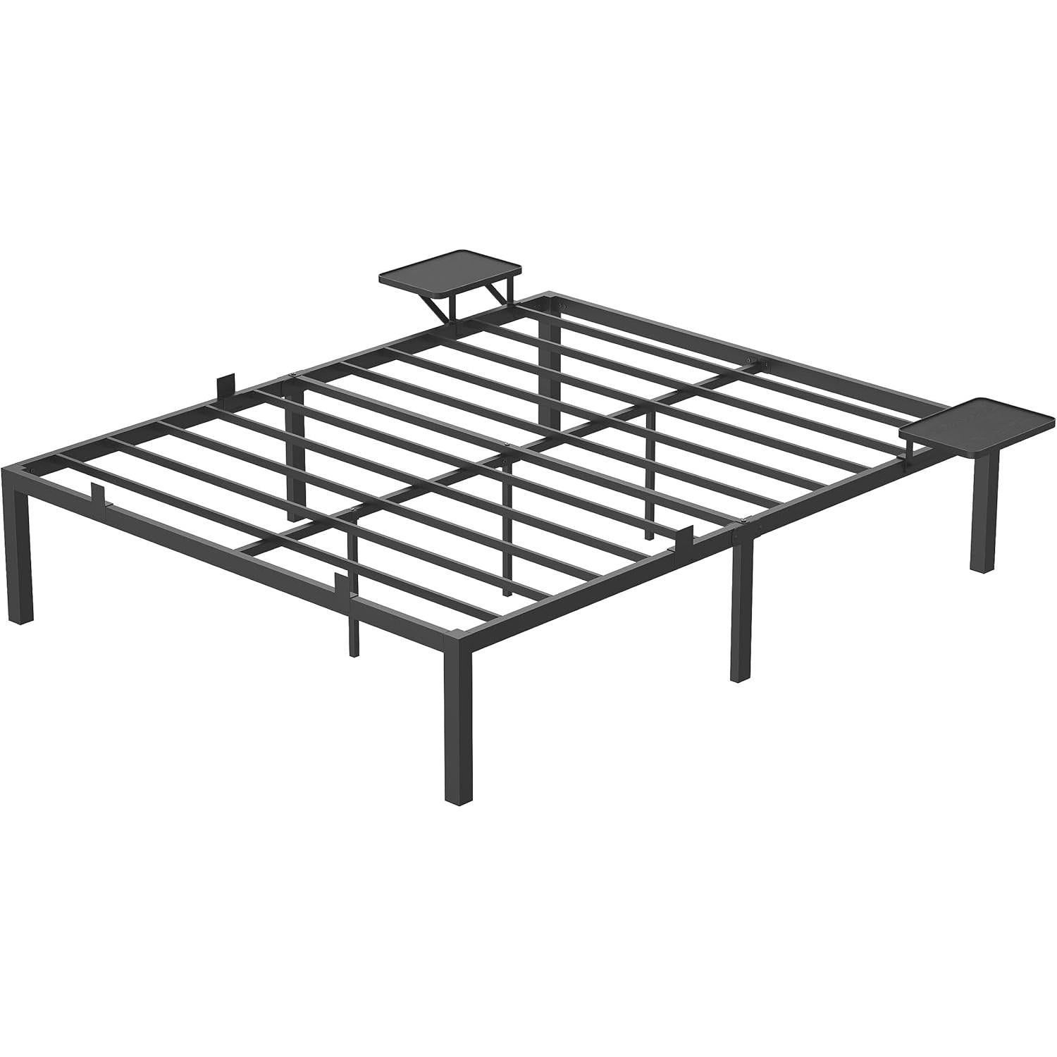 Metalni okvir za krevet dimenzija 160 × 200 cm, s policama za pohranu, crni
