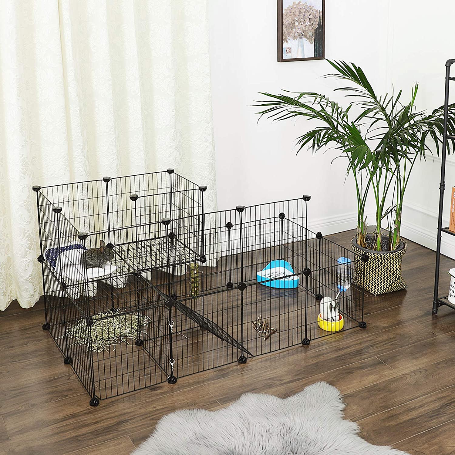 Metalni mrežasti kavez za kućne ljubimce, prilagodljivo igralište, crni | SONGMICS-vitahome.hr
