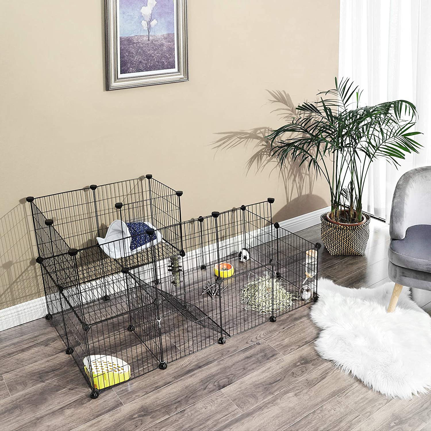 Metalni mrežasti kavez za kućne ljubimce, prilagodljivo igralište, crni | SONGMICS-vitahome.hr