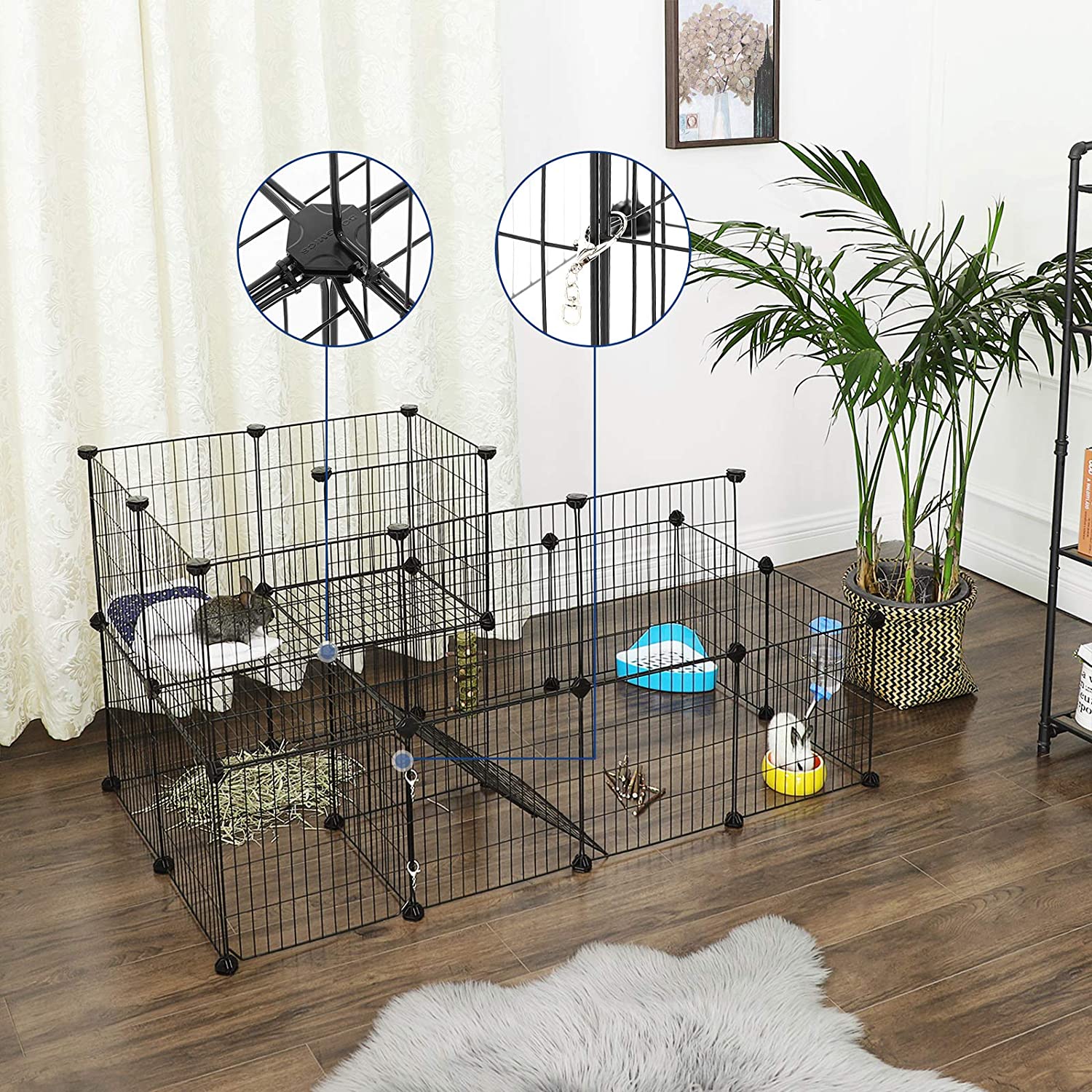 Metalni mrežasti kavez za kućne ljubimce, prilagodljivo igralište, crni | SONGMICS-vitahome.hr