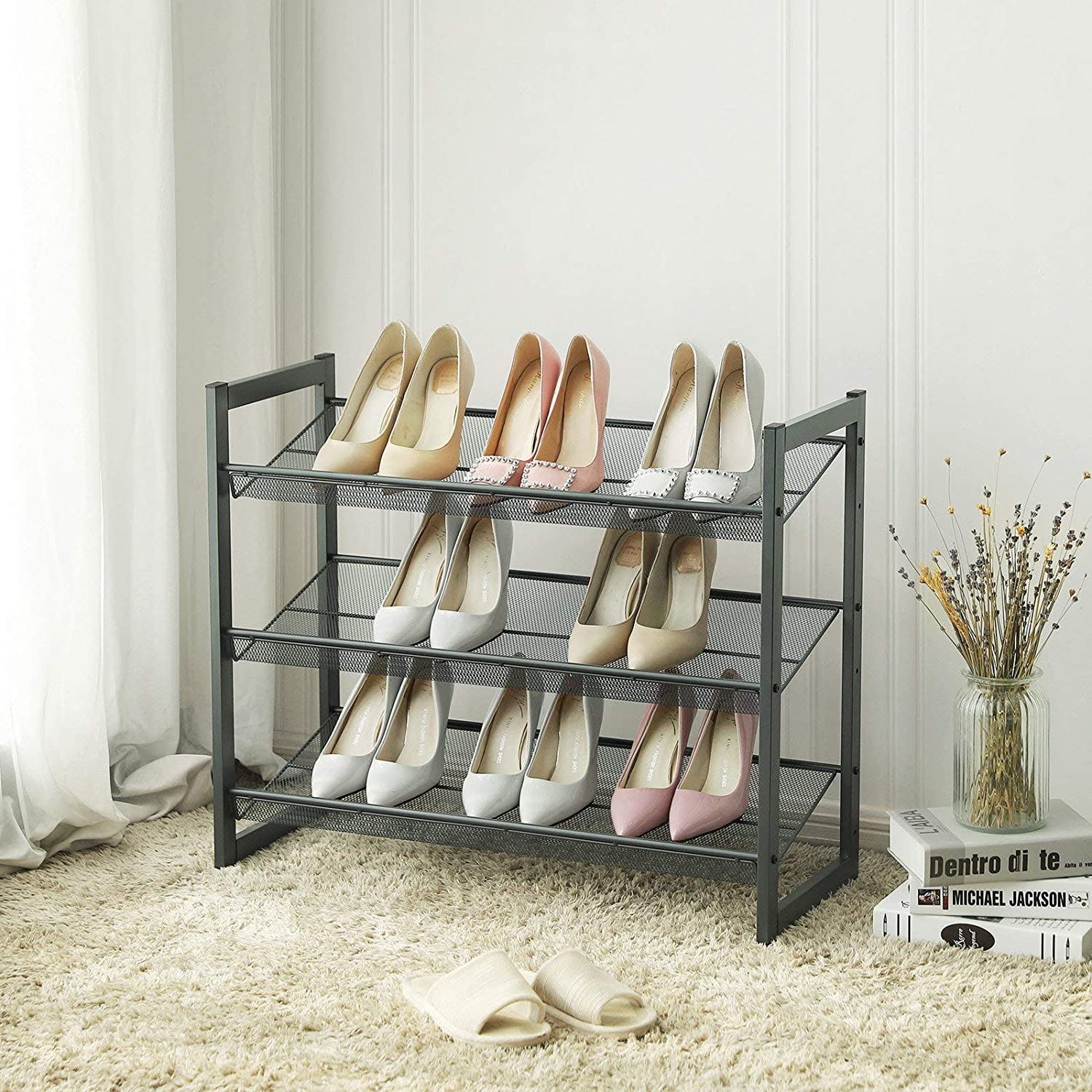 Metalni mrežasti stalak za cipele na 3 razine 74 x 30,7 x 62,8 cm, sivi | SONGMICS-vitahome.hr