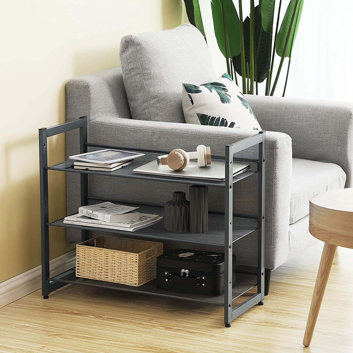 Metalni mrežasti stalak za cipele na 3 razine 74 x 30,7 x 62,8 cm, sivi | SONGMICS-vitahome.hr