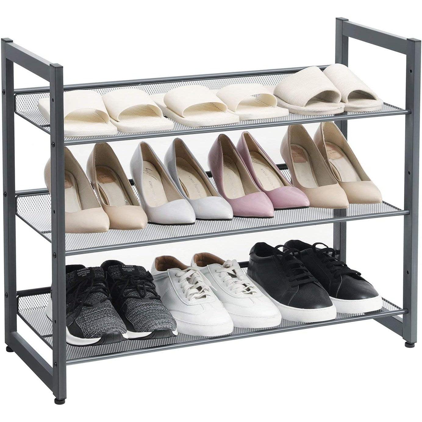 Metalni mrežasti stalak za cipele na 3 razine 74 x 30,7 x 62,8 cm, sivi | SONGMICS-vitahome.hr