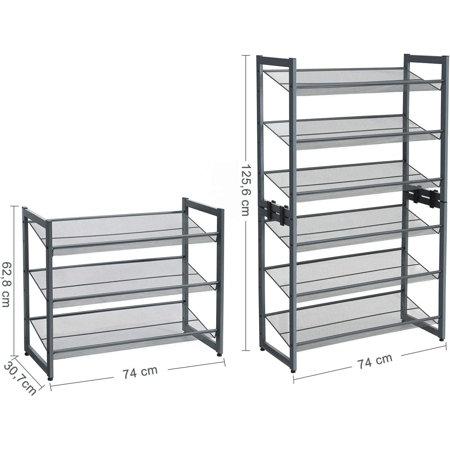 Metalni mrežasti stalak za cipele na 3 razine 74 x 30,7 x 62,8 cm, sivi | SONGMICS-vitahome.hr