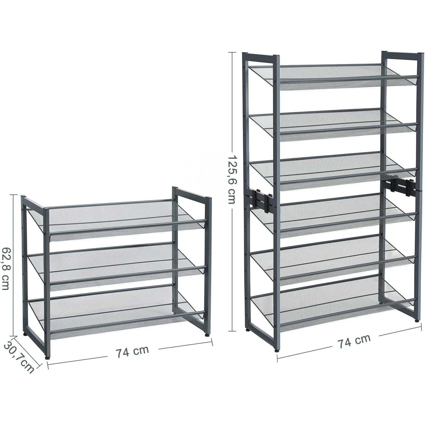 Metalni mrežasti stalak za cipele na 3 razine 74 x 30,7 x 62,8 cm, sivi | SONGMICS-vitahome.hr