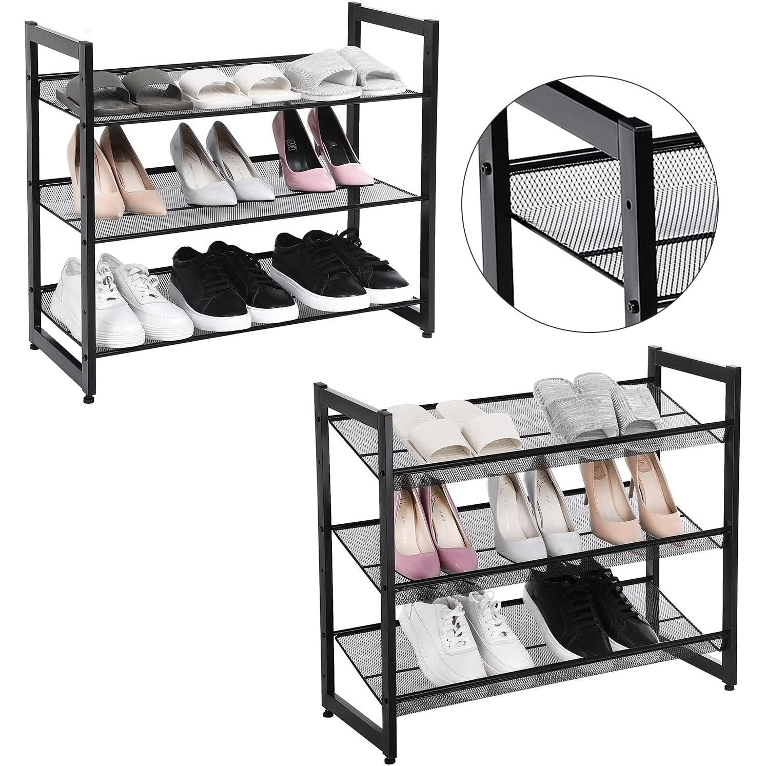 Metalni mrežasti stalak za cipele s 3 razine 74 x 30,7 x 62,8 cm, crni | SONGMICS-vitahome.hr