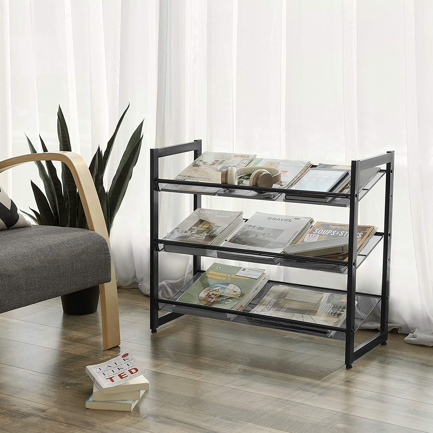 Metalni mrežasti stalak za cipele s 3 razine 74 x 30,7 x 62,8 cm, crni | SONGMICS-vitahome.hr