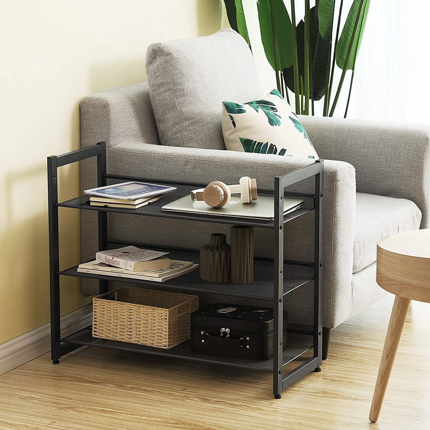 Metalni mrežasti stalak za cipele s 3 razine 74 x 30,7 x 62,8 cm, crni | SONGMICS-vitahome.hr