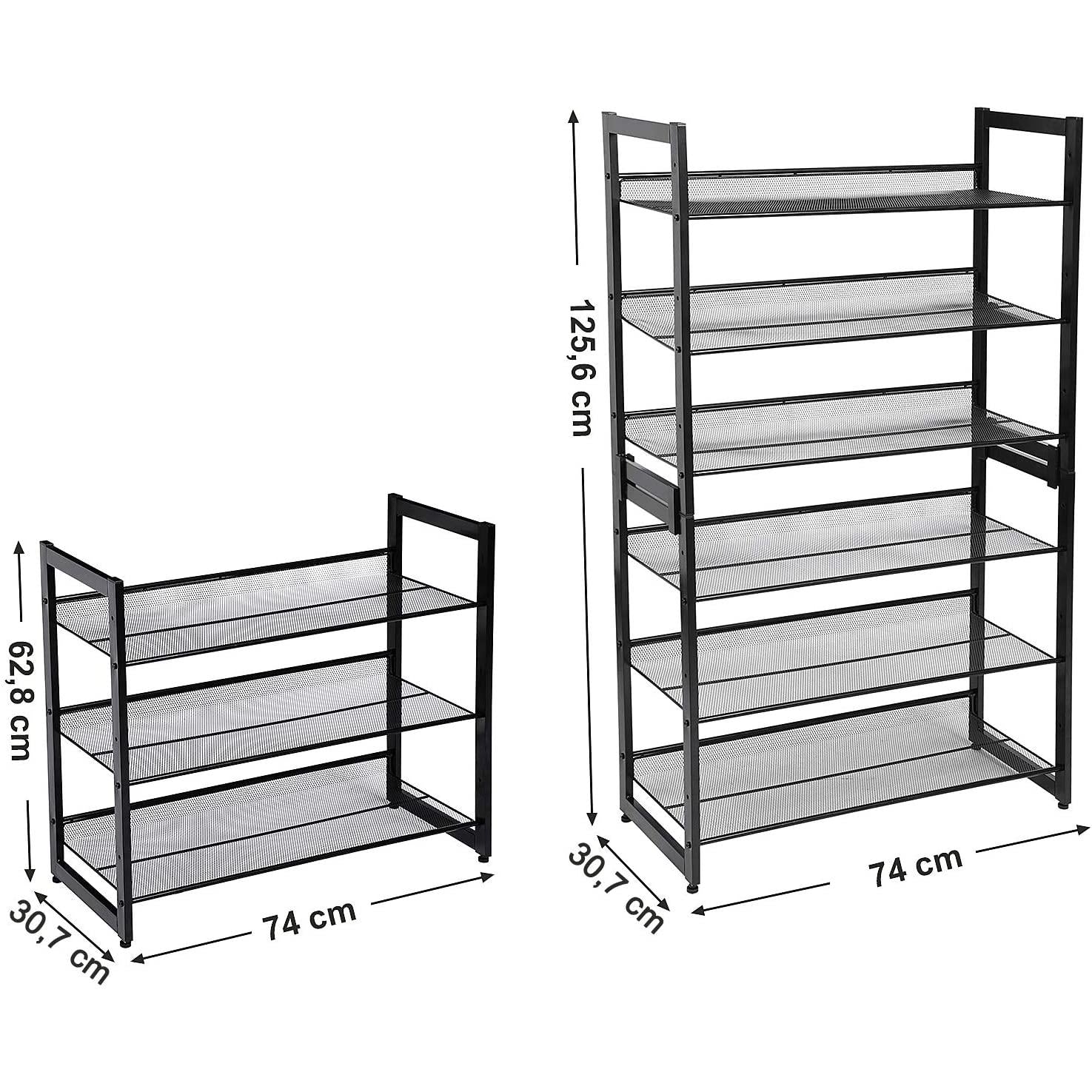 Metalni mrežasti stalak za cipele s 3 razine 74 x 30,7 x 62,8 cm, crni | SONGMICS-vitahome.hr