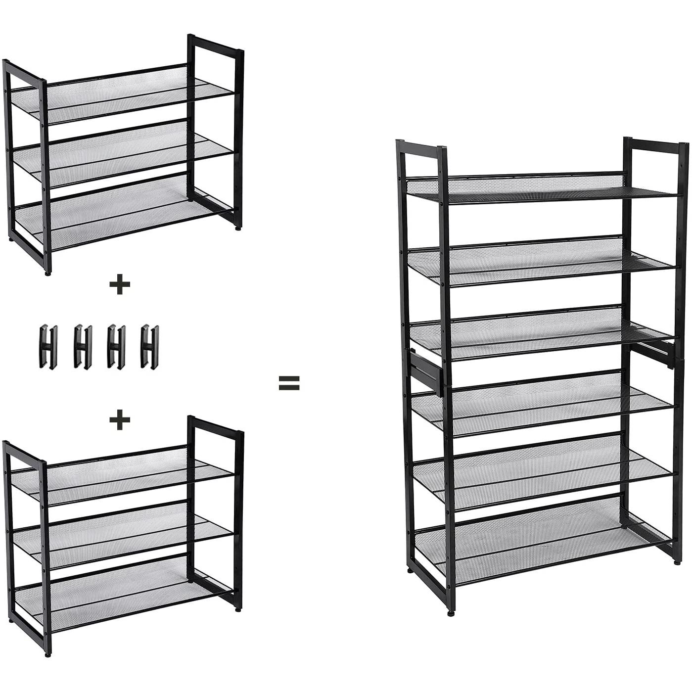 Metalni mrežasti stalak za cipele s 3 razine 74 x 30,7 x 62,8 cm, crni | SONGMICS-vitahome.hr