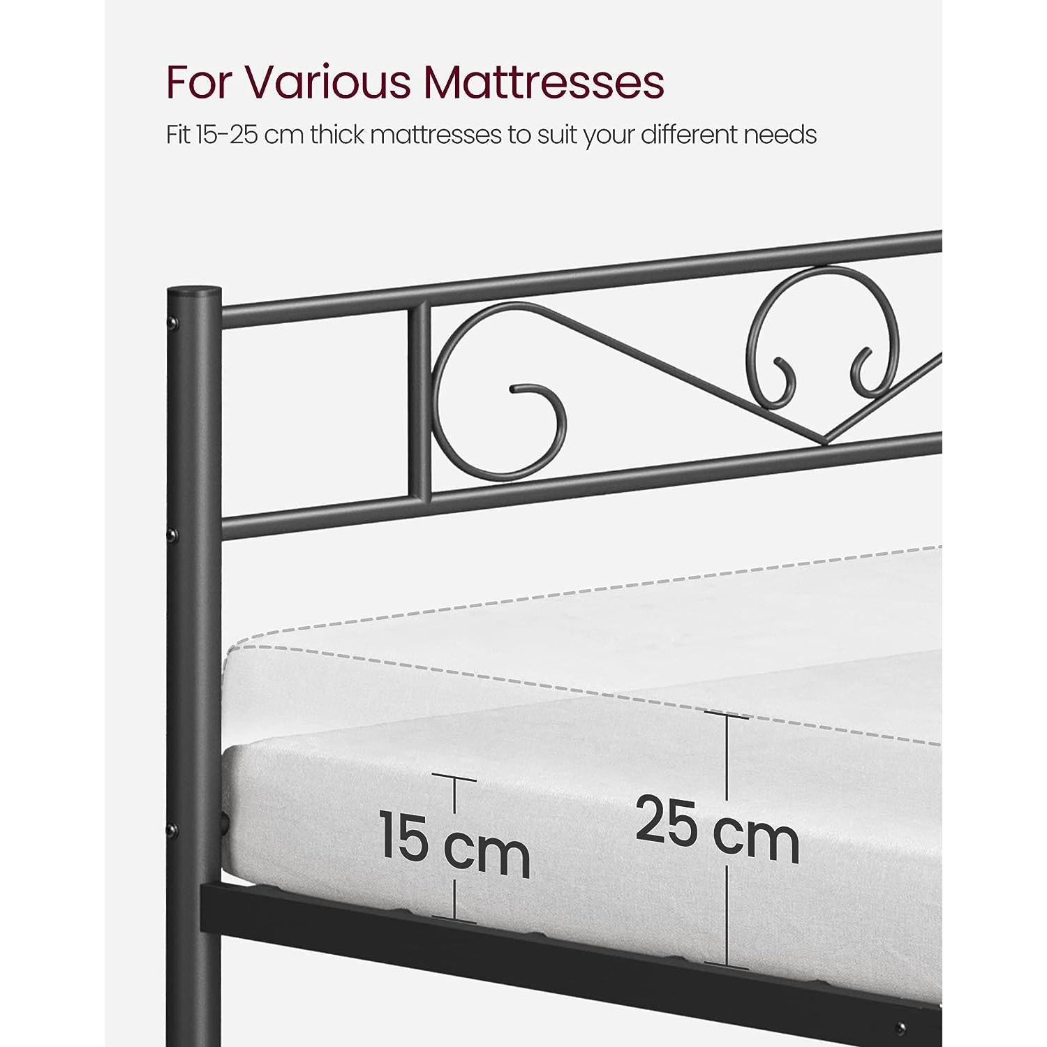 Metalni okvir za bračni krevet dimenzija 198 x 86,4 x 141,8 cm, crni | VASAGLE-VASAGLE-Vita Home