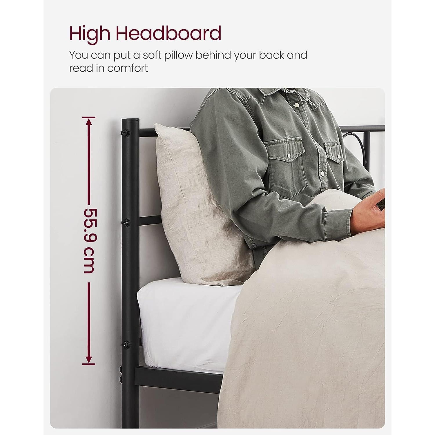 Metalni okvir za bračni krevet dimenzija 198 x 86,4 x 141,8 cm, crni | VASAGLE-VASAGLE-Vita Home