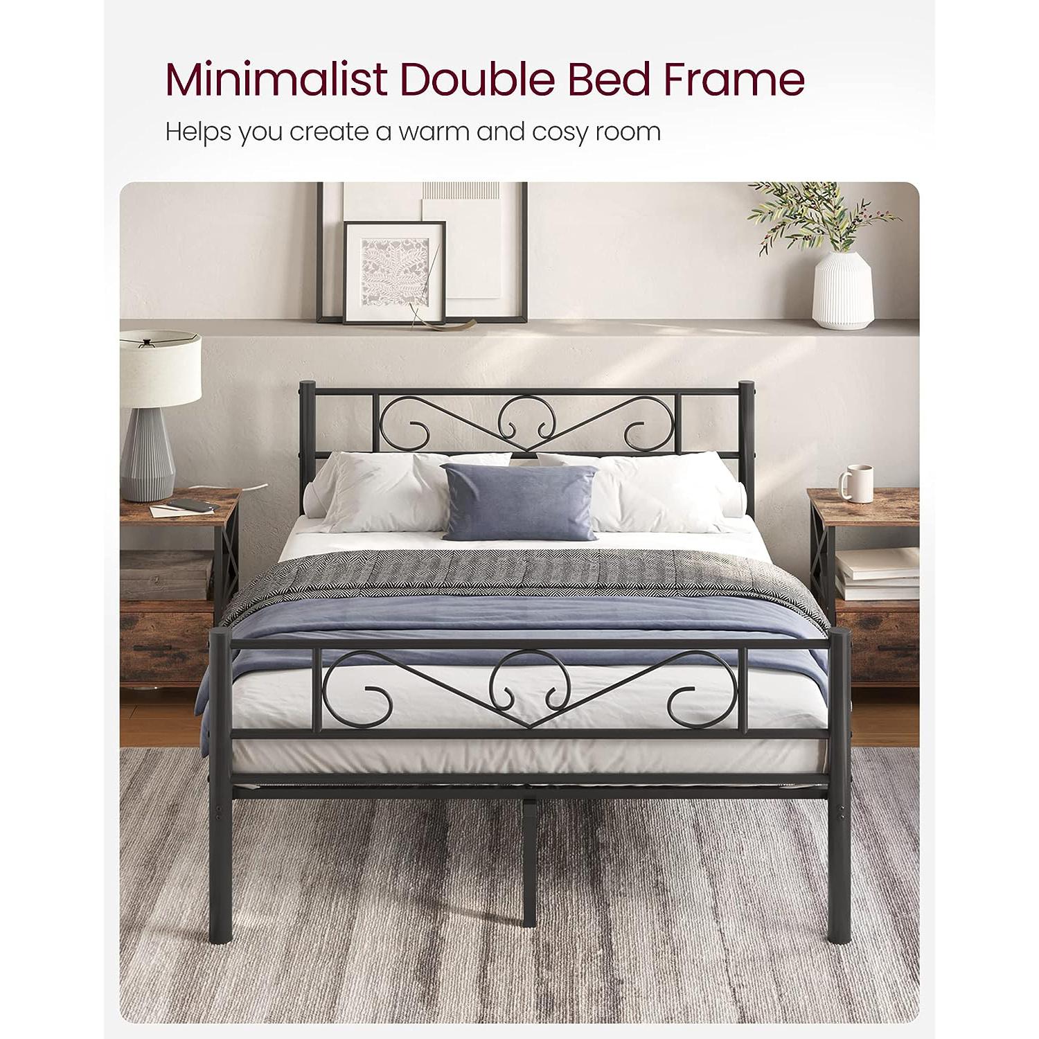Metalni okvir za bračni krevet dimenzija 198 x 86,4 x 141,8 cm, crni | VASAGLE-vitahome.hr