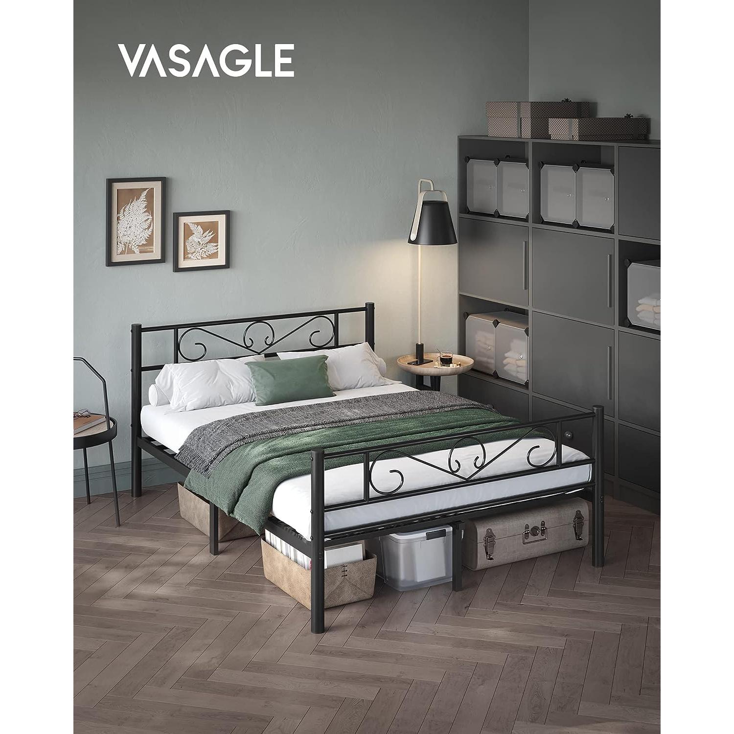 Metalni okvir za bračni krevet dimenzija 198 x 86,4 x 141,8 cm, crni | VASAGLE-vitahome.hr