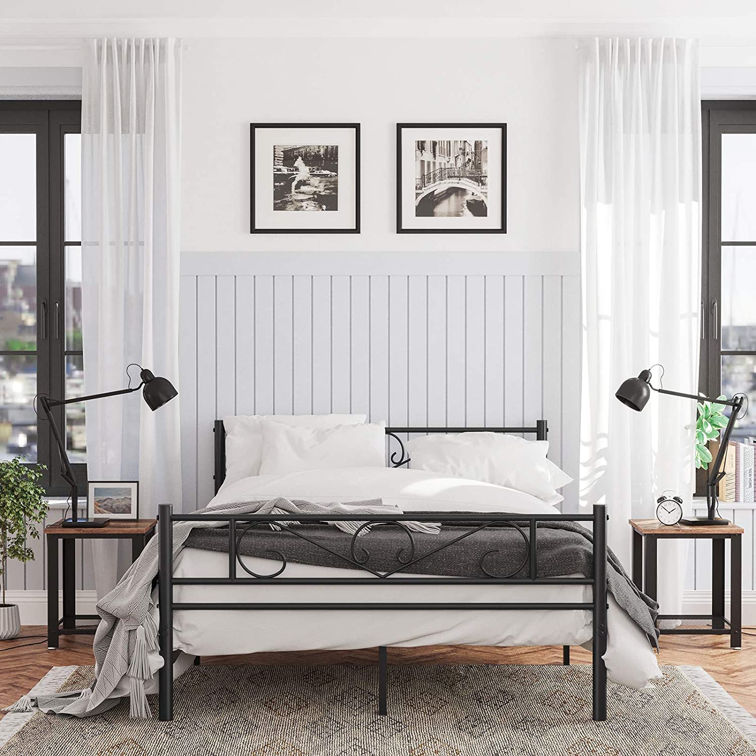 Metalni okvir za bračni krevet dimenzija 198 x 86,4 x 141,8 cm, crni | VASAGLE-vitahome.hr