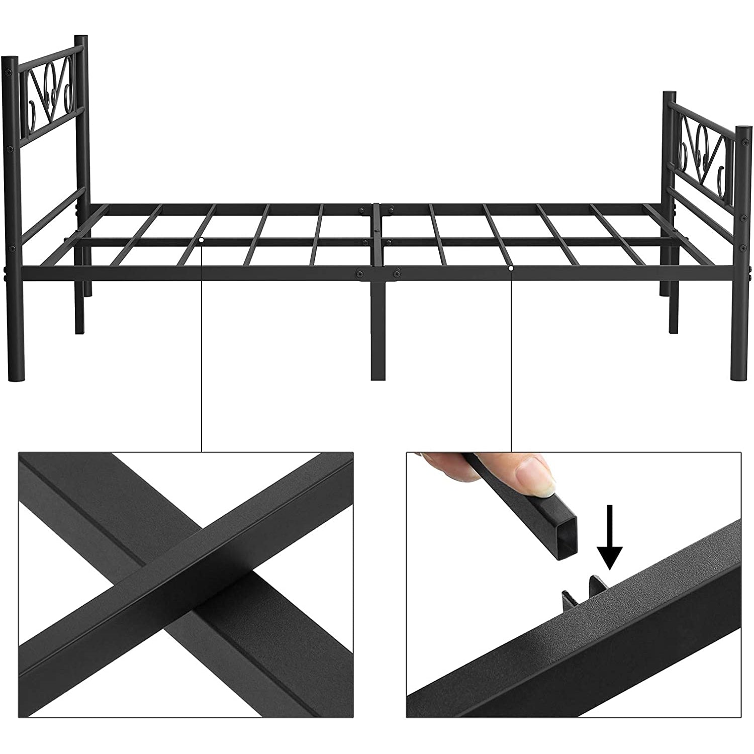 Metalni okvir za bračni krevet dimenzija 198 x 86,4 x 141,8 cm, crni | VASAGLE-vitahome.hr