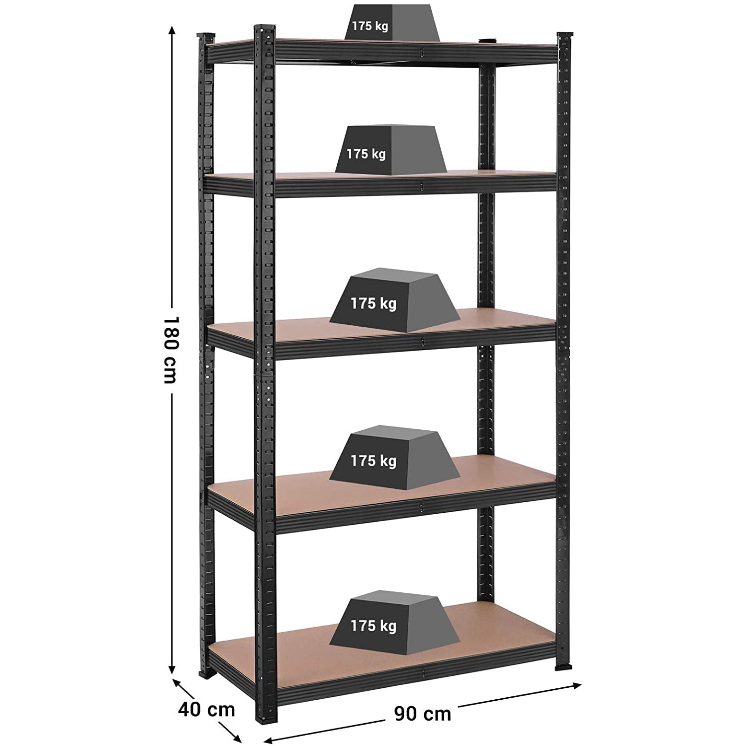 Metalni regal za odlaganje na 5 razina, 90 x 180 x 40 cm, crni | SONGMICS-vitahome.hr