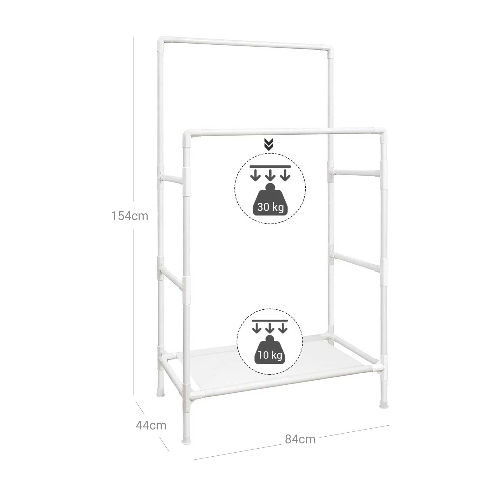 Metalni stalak za odjeću s 2 šipke i policom, 84 x 157 x 44,5 cm, bijeli | SONGMICS-vitahome.hr