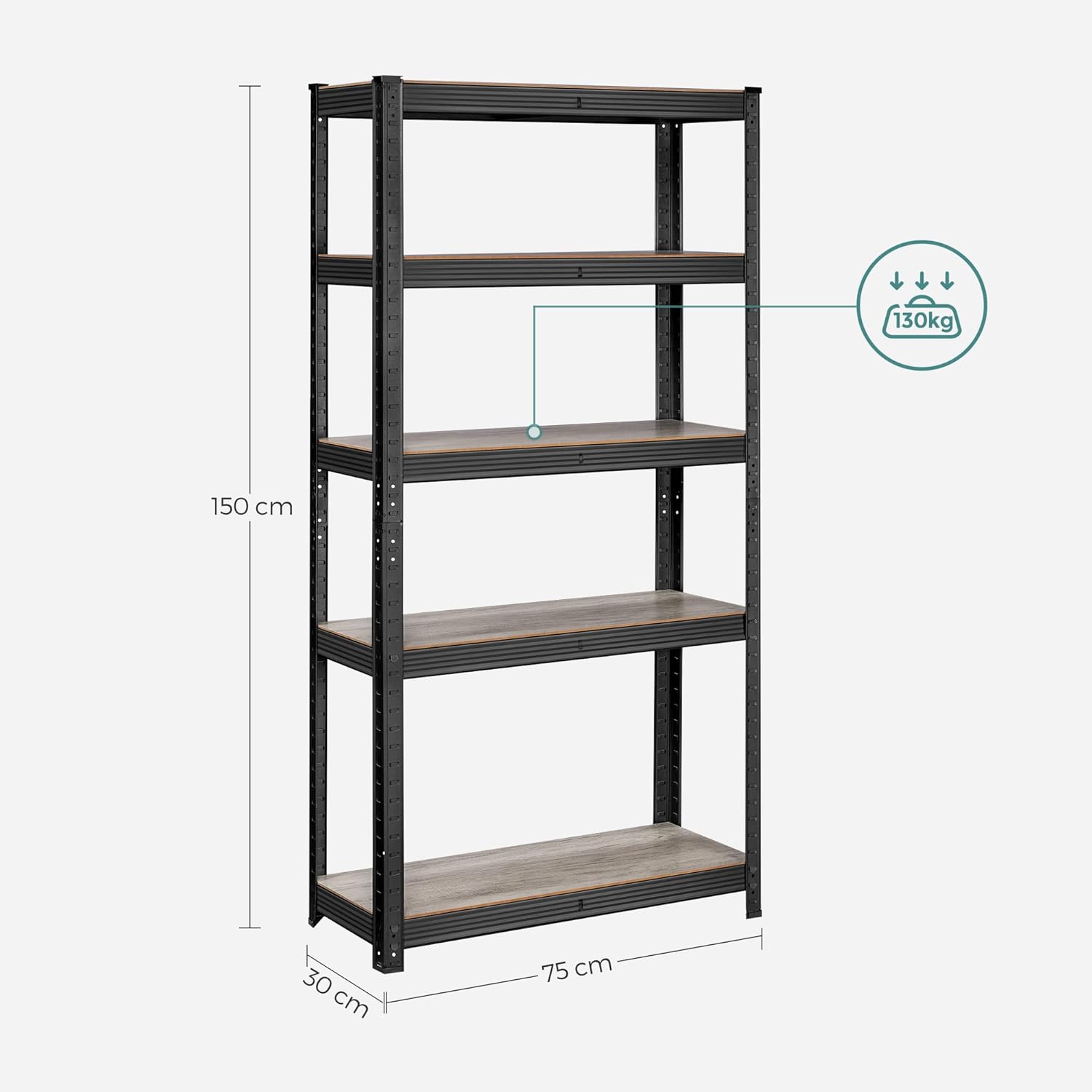 Metalni stalak za teške predmete s podesivim policama, 30 x 75 x 150 cm, crni | SONGMICS-vitahome.hr