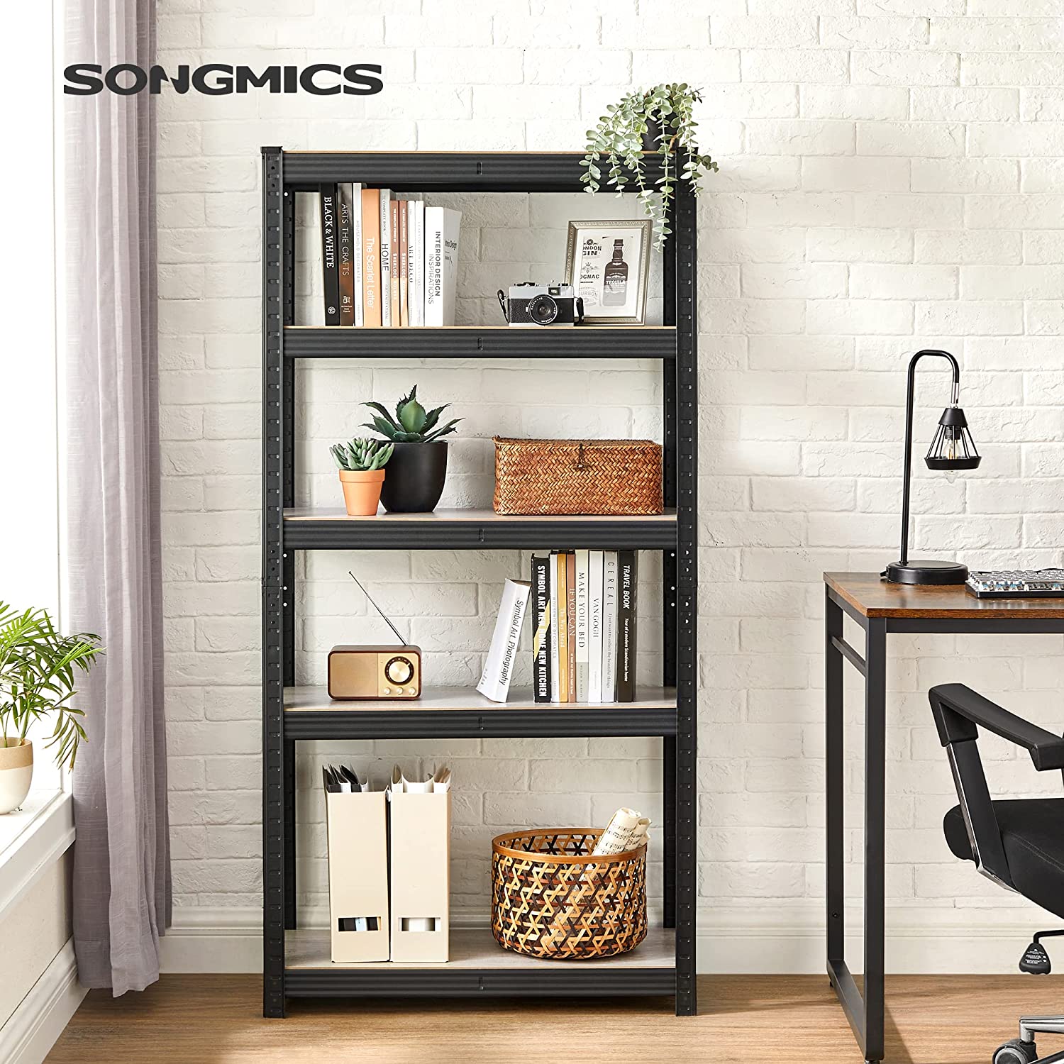 Metalni stalak za teške predmete s podesivim policama, 30 x 75 x 150 cm, crni | SONGMICS-vitahome.hr