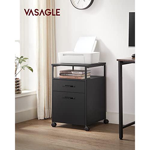 Mobil iratszekrény kerekekkel, 2 fiókos, nyitott polccal, fekete-VASAGLE-Vita Home