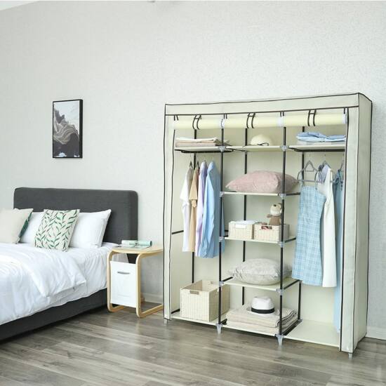 Mobile Fabric garderobni ormar, mobilni ormar, 175x150x45 cm, bež | SONGMICS-vitahome.hr
