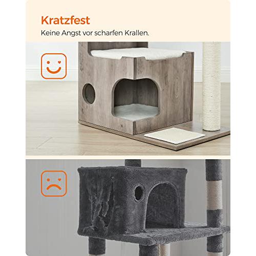 Modern 86 cm-es macskakaparó oszlop macskabarlanggal, szürke és fehér-FEANDREA-Vita Home