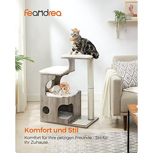 Modern 86 cm-es macskakaparó oszlop macskabarlanggal, szürke és fehér-FEANDREA-Vita Home
