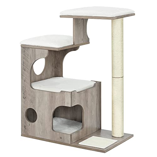 Modern 86 cm-es macskakaparó oszlop macskabarlanggal, szürke és fehér-FEANDREA-Vita Home