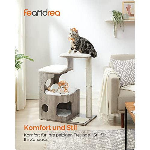 Modern 86 cm-es macskakaparó oszlop macskabarlanggal, szürke és fehér-FEANDREA-Vita Home