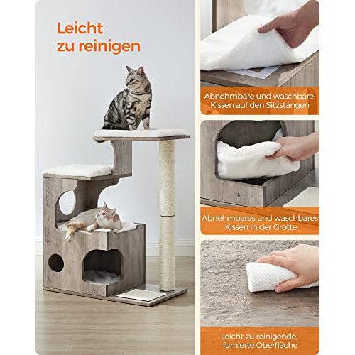 Modern 86 cm-es macskakaparó oszlop macskabarlanggal, szürke és fehér-FEANDREA-Vita Home
