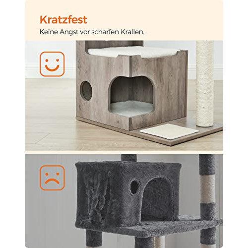 Modern 86 cm-es macskakaparó oszlop macskabarlanggal, szürke és fehér-FEANDREA-Vita Home