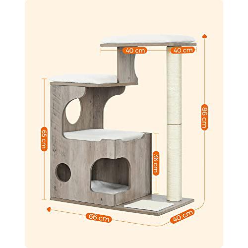 Modern 86 cm-es macskakaparó oszlop macskabarlanggal, szürke és fehér-FEANDREA-Vita Home