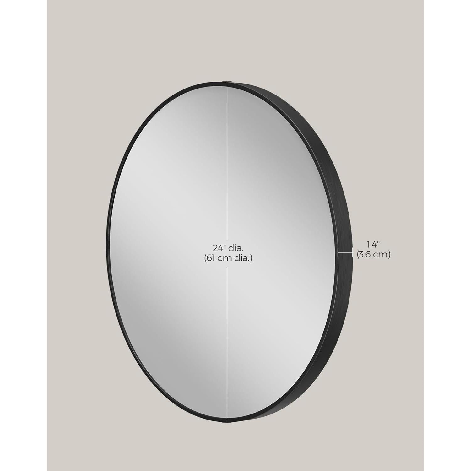 Moderno okruglo ogledalo za zid, obima 61cm, metalnog okvira crne boje | SONGMICS-vitahome.hr