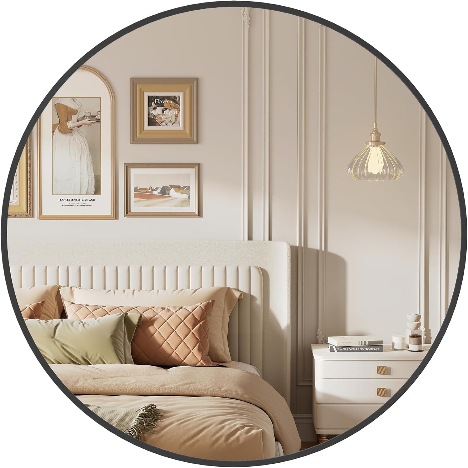 Moderno okruglo ogledalo za zid, obima 61cm, metalnog okvira crne boje | SONGMICS-vitahome.hr