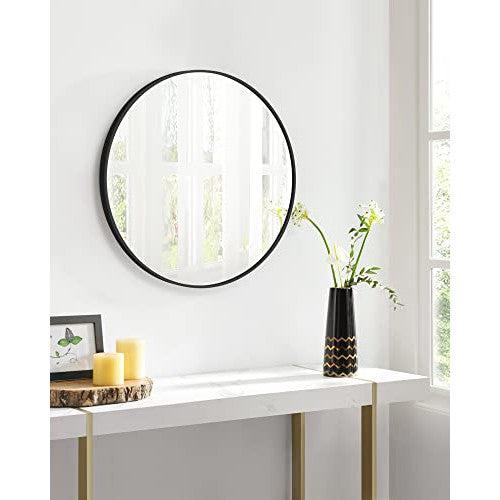 Moderno okruglo ogledalo za zid, obima 61cm, metalnog okvira crne boje | SONGMICS-vitahome.hr