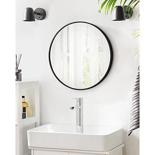 Moderno okruglo ogledalo za zid, obima 61cm, metalnog okvira crne boje | SONGMICS-vitahome.hr