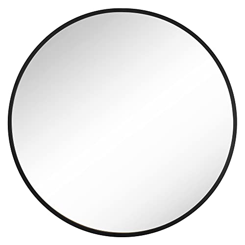 Moderno okruglo ogledalo za zid, obima 61cm, metalnog okvira crne boje | SONGMICS-vitahome.hr