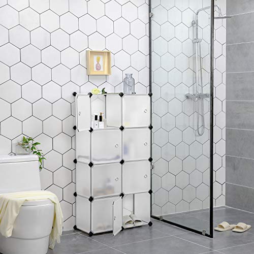 Moduláris műanyag szekrény, 9 kocka tároló egység ajtókkal, fehér-SONGMICS-Vita Home
