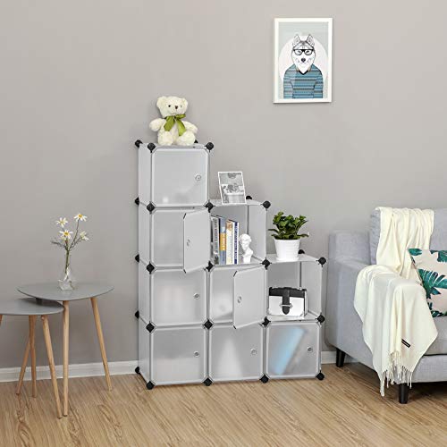 Moduláris műanyag szekrény, 9 kocka tároló egység ajtókkal, fehér-SONGMICS-Vita Home