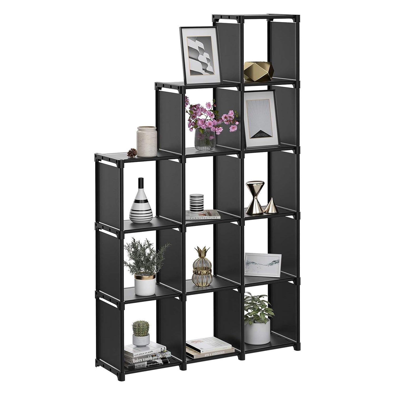 Modularna polica od 12 kocki, otvorena polica za knjige, crna | SONGMICS-vitahome.hr