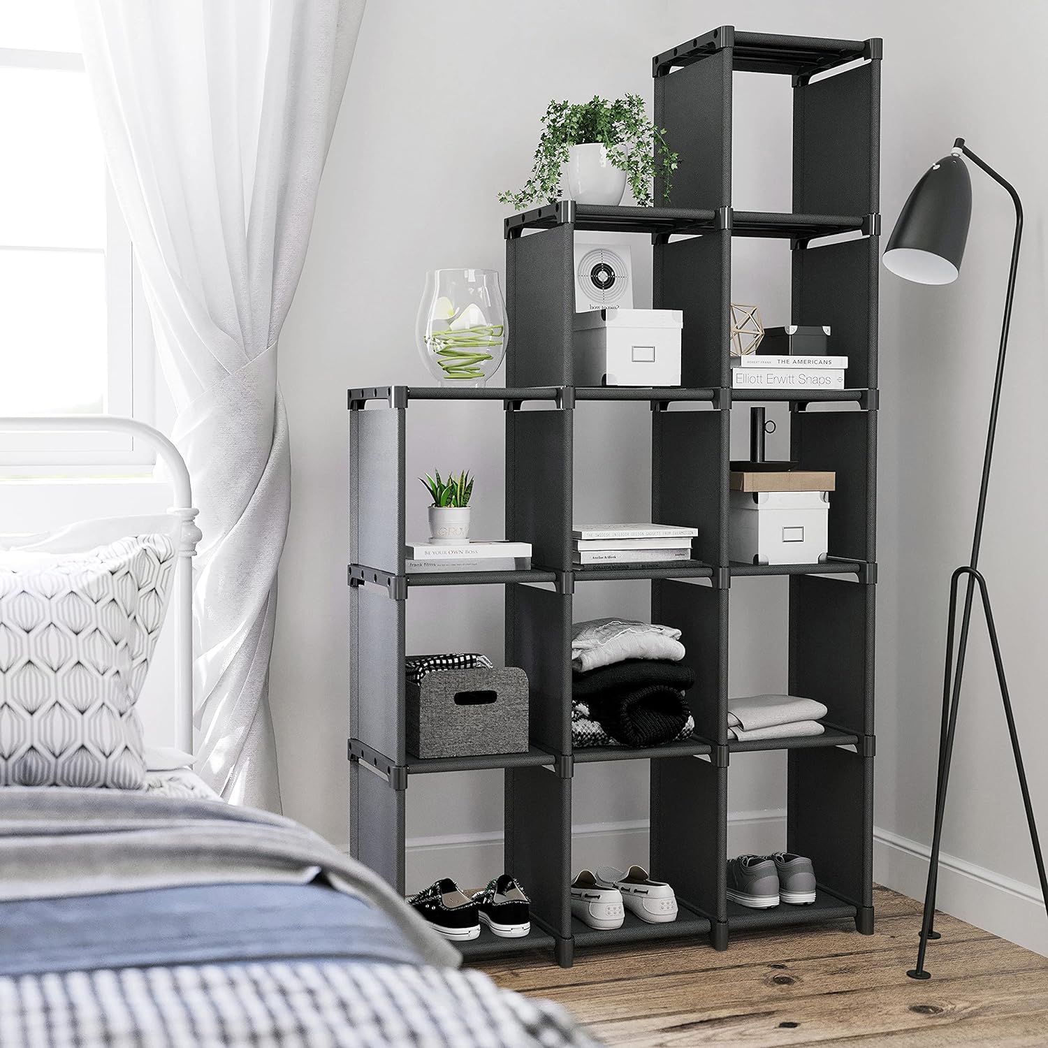 Modularna polica od 12 kocki, otvorena polica za knjige, crna | SONGMICS-vitahome.hr