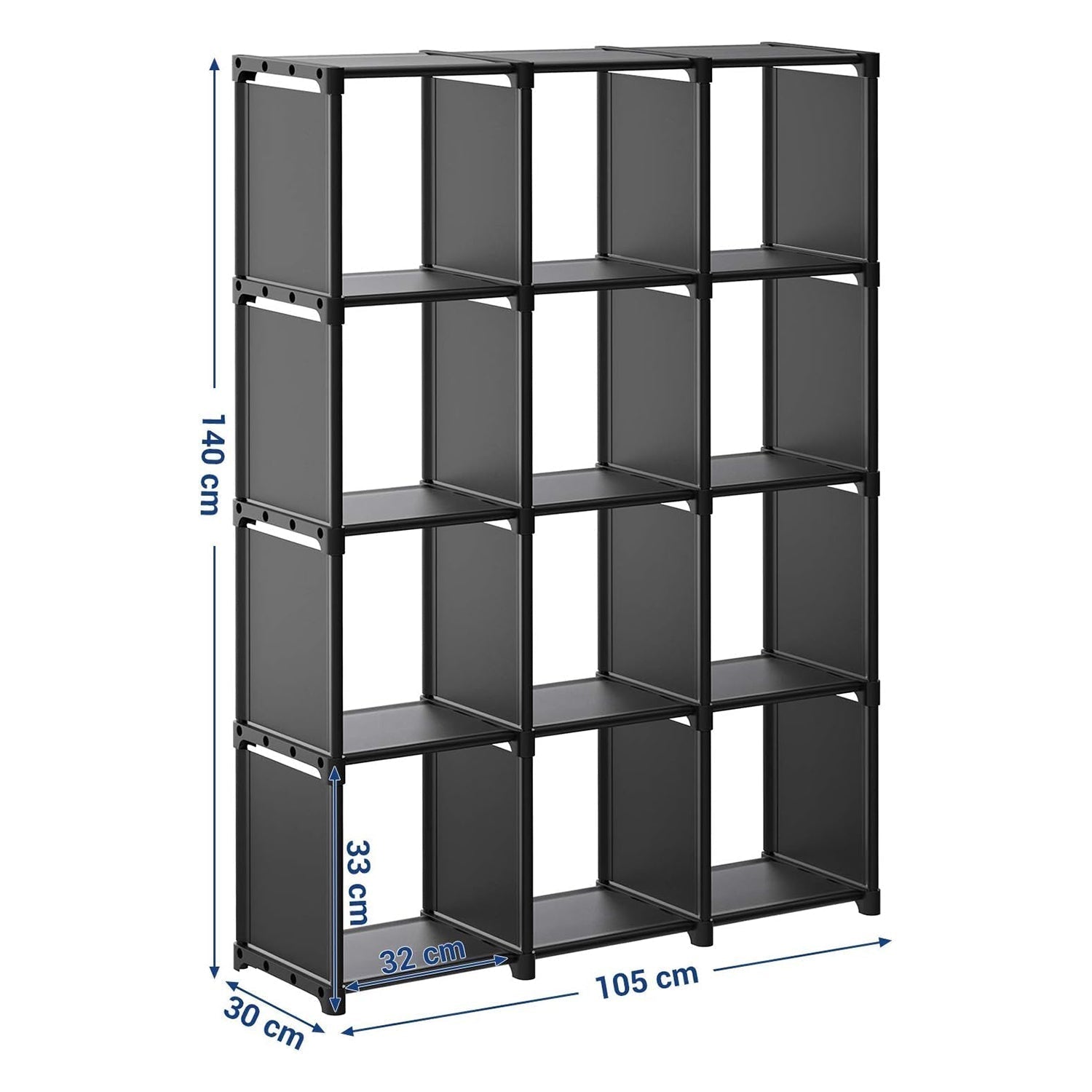 Modularna polica od 12 kocki, otvorena polica za knjige, crna | SONGMICS-vitahome.hr