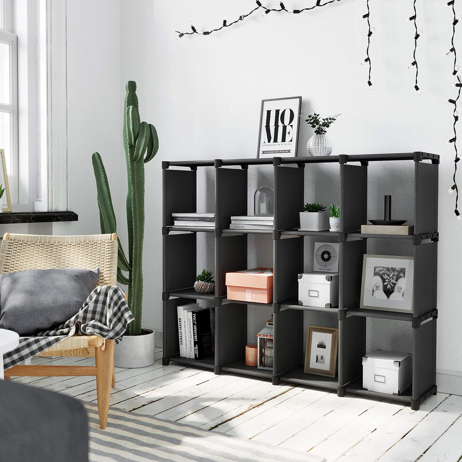 Modularna polica od 12 kocki, otvorena polica za knjige, crna | SONGMICS-vitahome.hr