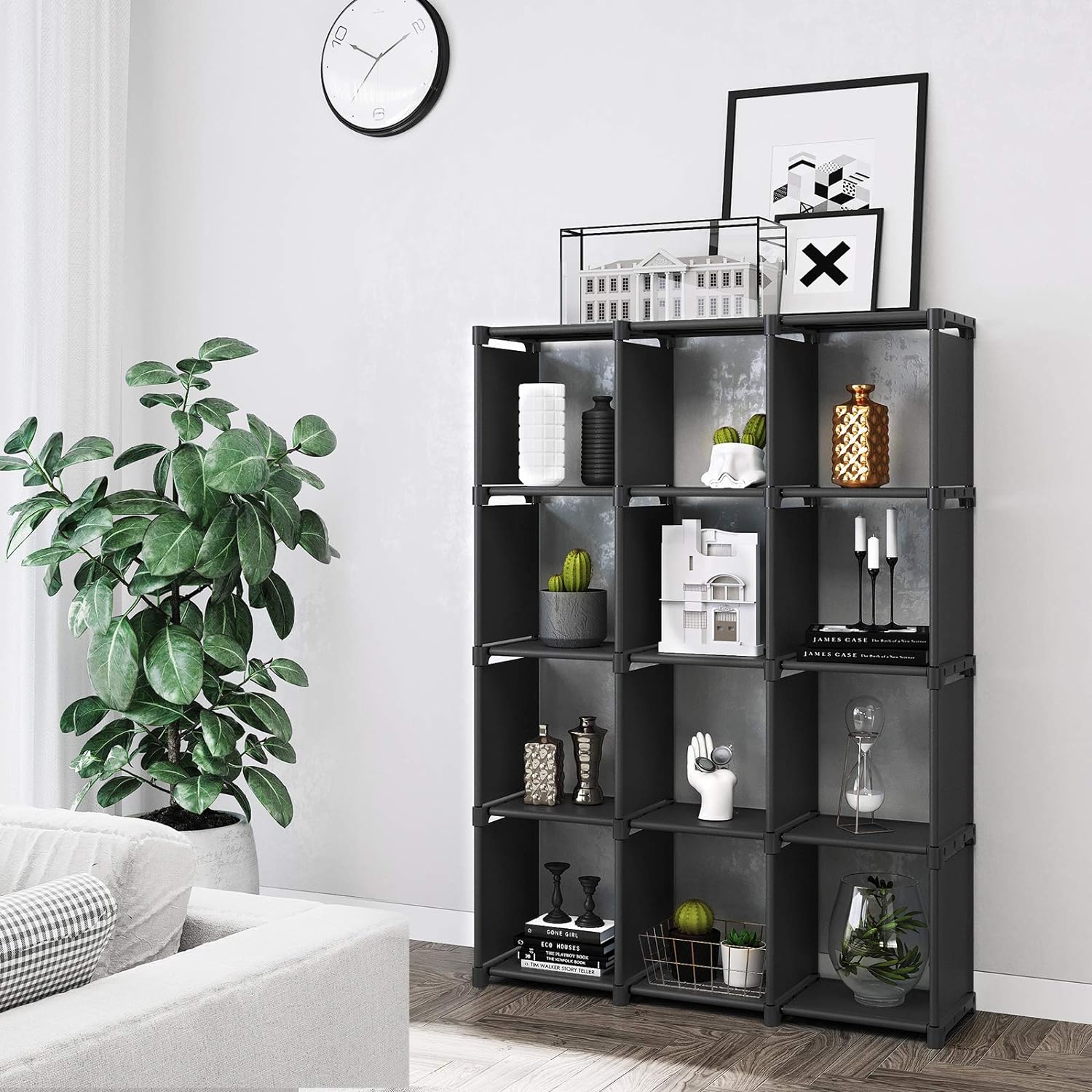 Modularna polica od 12 kocki, otvorena polica za knjige, crna | SONGMICS-vitahome.hr