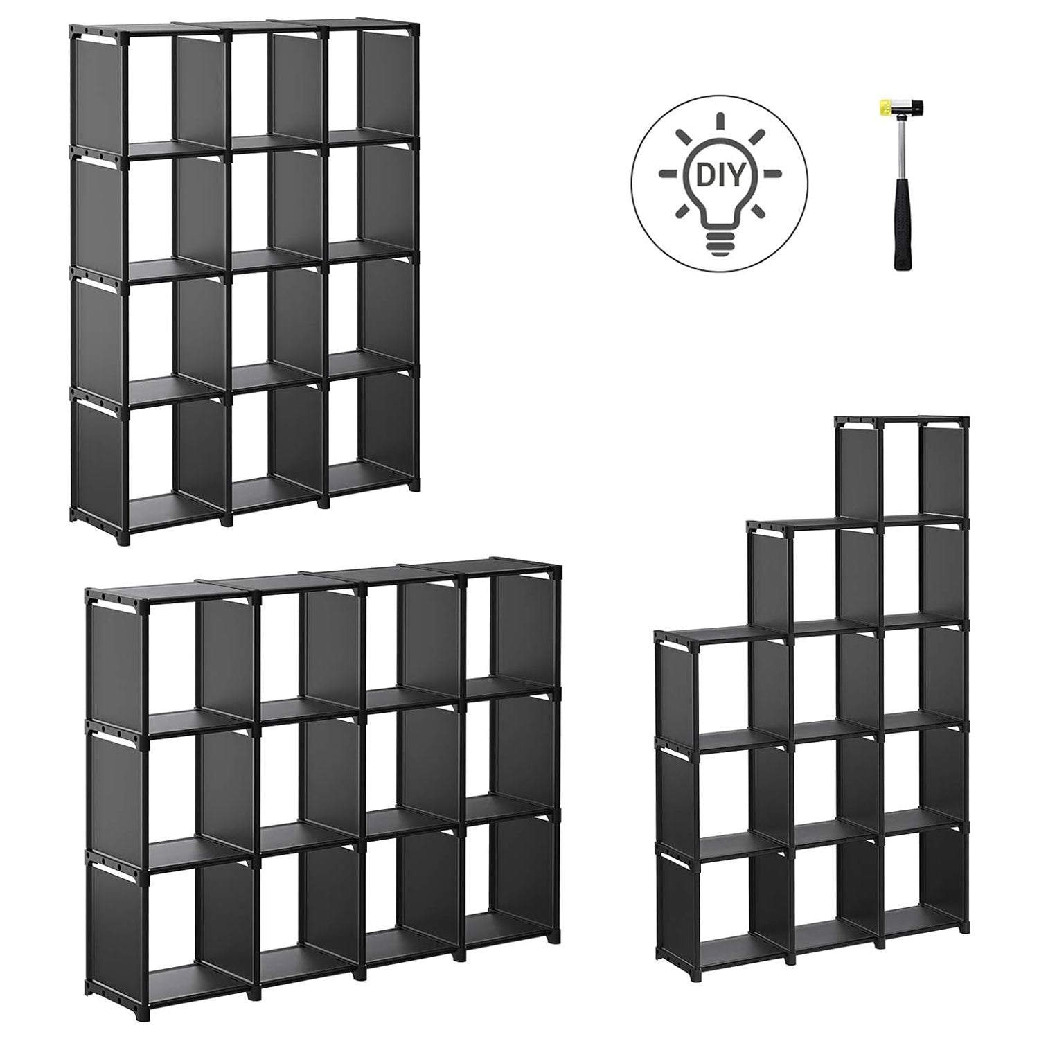 Modularna polica od 12 kocki, otvorena polica za knjige, crna | SONGMICS-vitahome.hr