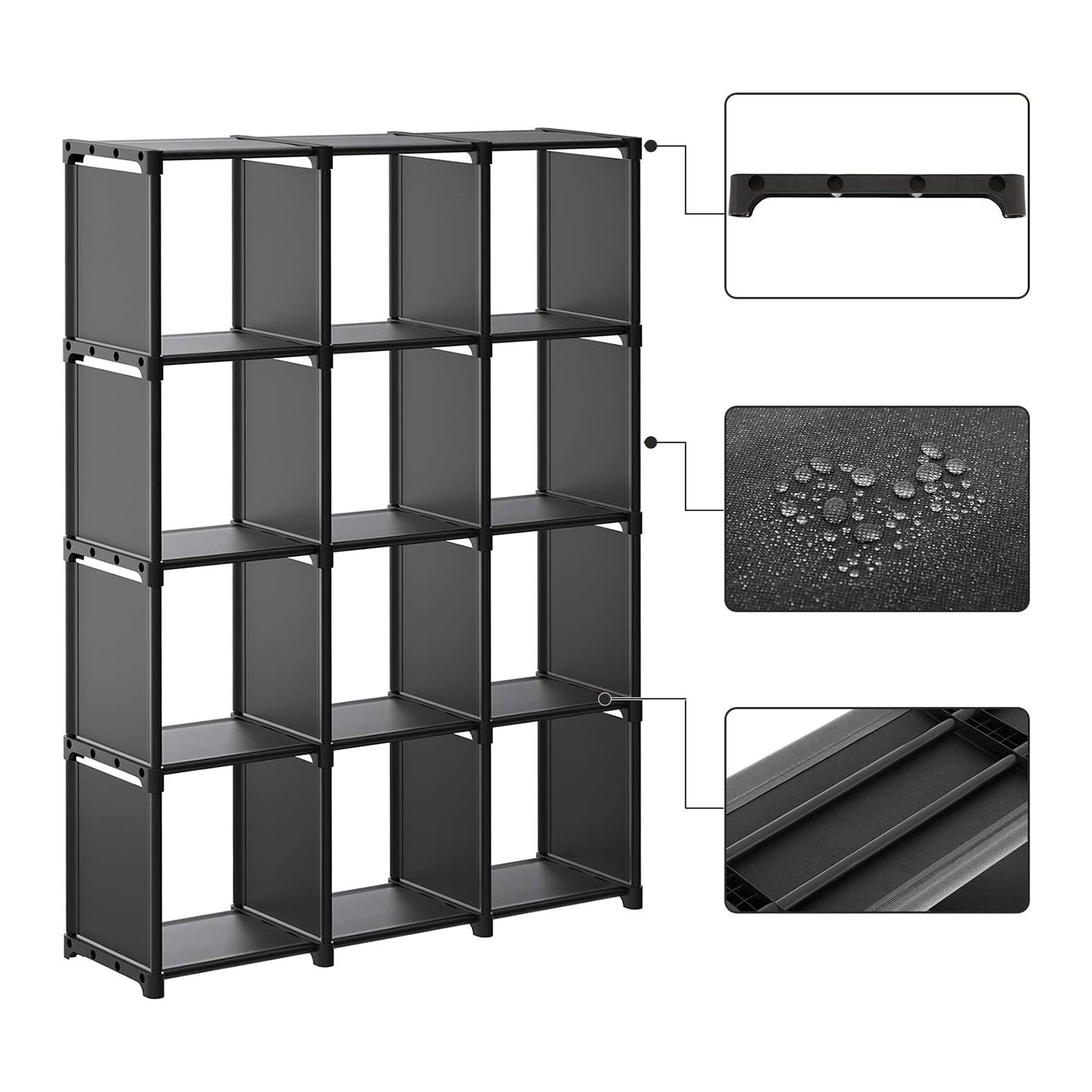 Modularna polica od 12 kocki, otvorena polica za knjige, crna | SONGMICS-vitahome.hr