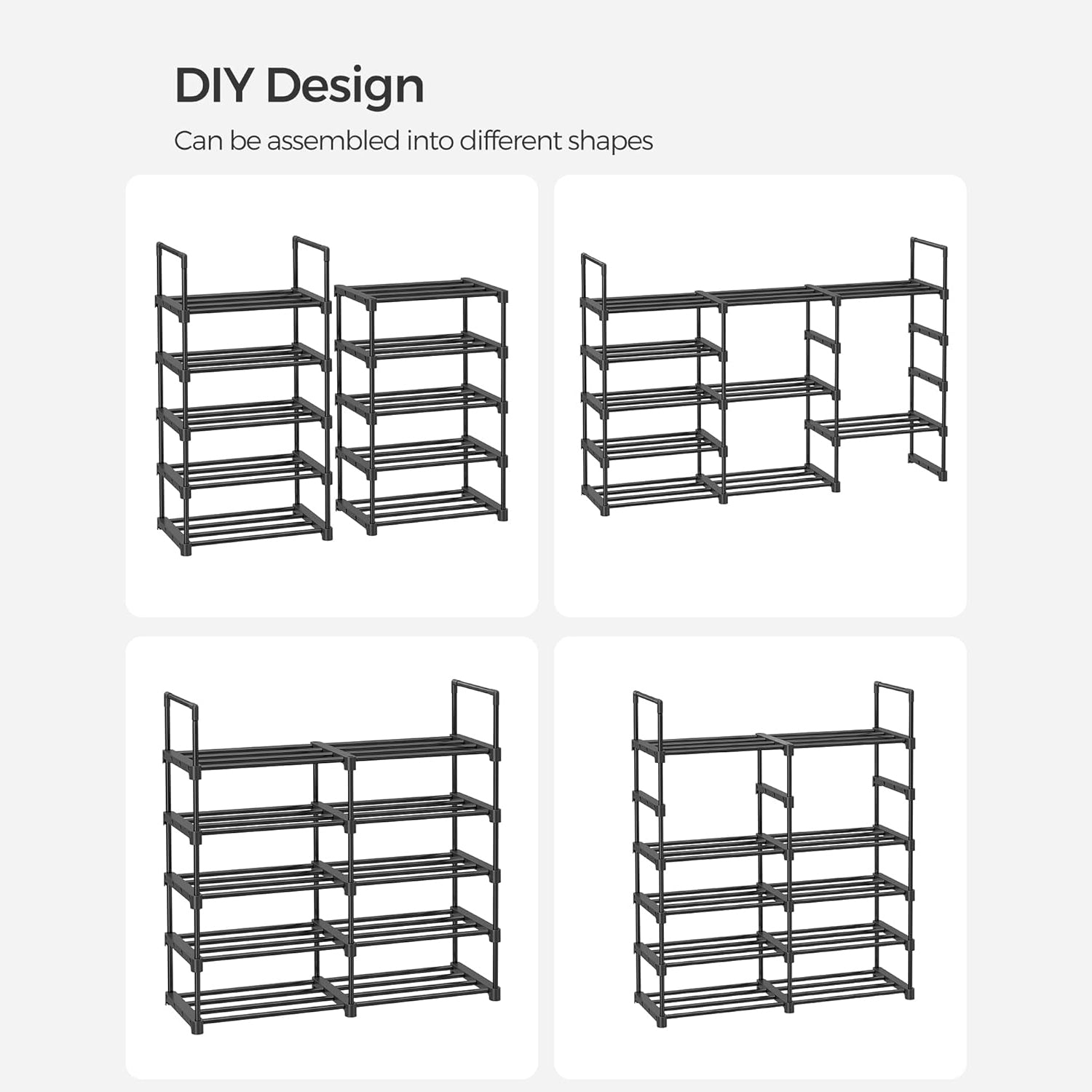 Modularni metalni sustav za pohranu cipela na 10 razina 45x174x30 cm, crni | SONGMICS-vitahome.hr