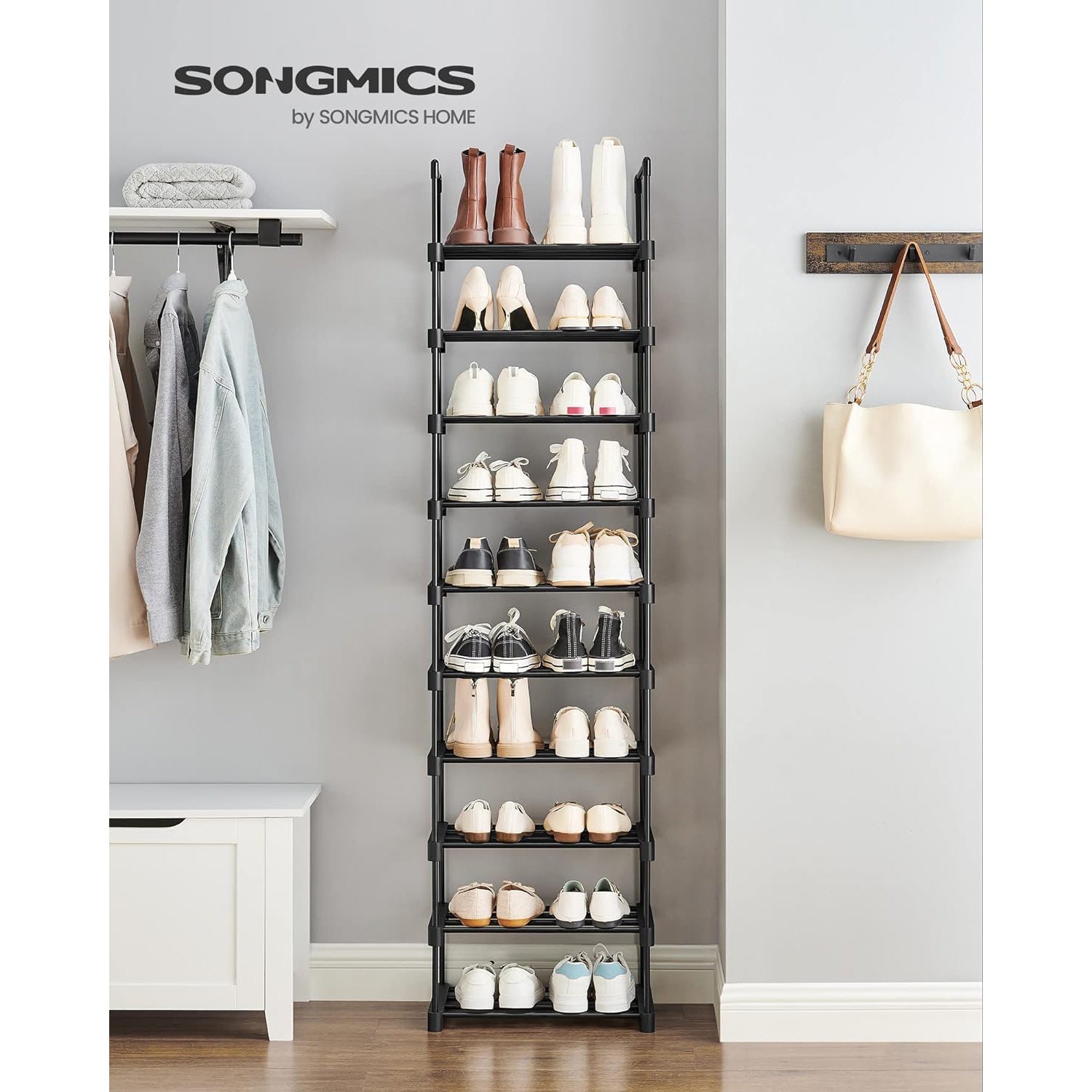 Modularni metalni sustav za pohranu cipela na 10 razina 45x174x30 cm, crni | SONGMICS-vitahome.hr